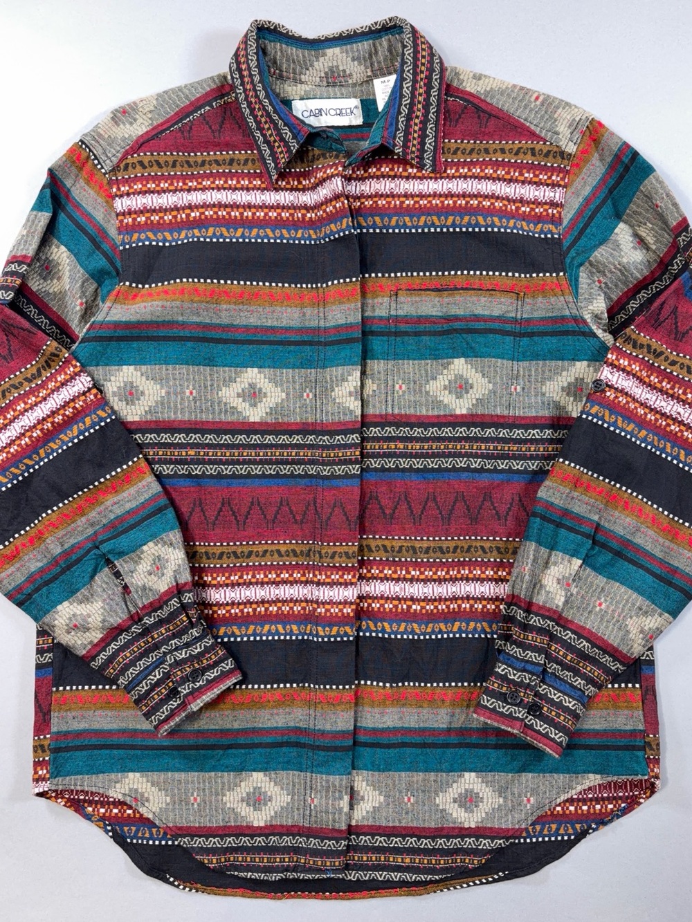 Cabin Creek Vintage 90s Southwestern Woven Cotton Shirt M Petite Made in India